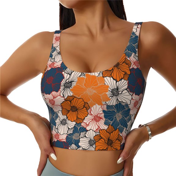 Picia Whimsical peony blossom Pattern Sports Bra for Women,Padded Strappy Sports Bras Medium Support Yoga Bra with Removable Cups,Running Yoga Bra-XX-Large