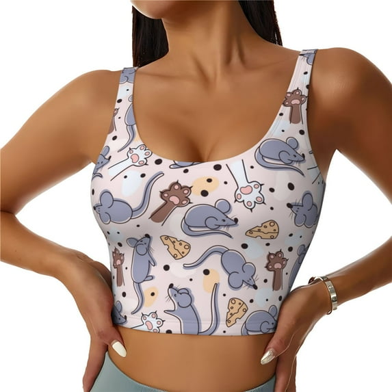 Picia cartoon mouse Pattern Sports Bra for Women,Padded Strappy Sports Bras Medium Support Yoga Bra with Removable Cups,Running Yoga Bra-X-Large