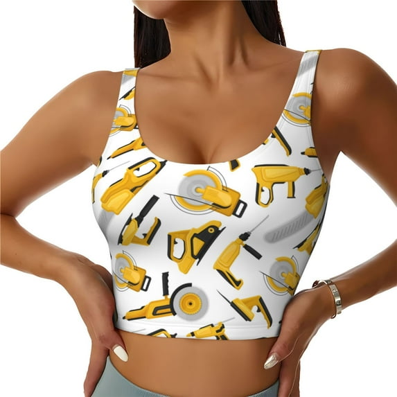 Picia Power Tools Pattern Sports Bra for Women,Padded Strappy Sports Bras Medium Support Yoga Bra with Removable Cups,Running Yoga Bra-X-Large