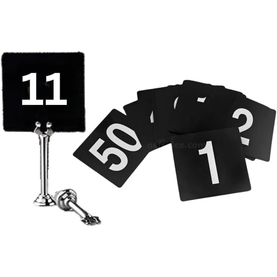 FAVSTOCK Double Sided Plastic Table Numbers for Restaurant, Wedding Seating Signs for Party, Banquets, Table Numbers - 4" x 4" White on Black (50)
