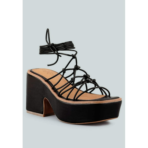 FAWCETT Black Tie Up Platform Heeled Sandals