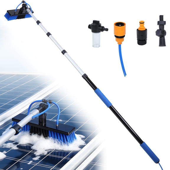 FAWMBEWT 15/20FT Telescopic Solar Panel Cleaning Kit – High Reach Water Fed Pole with Soap Dispenser & Soft Brush for Windows, RV, Outdoor Cleaning