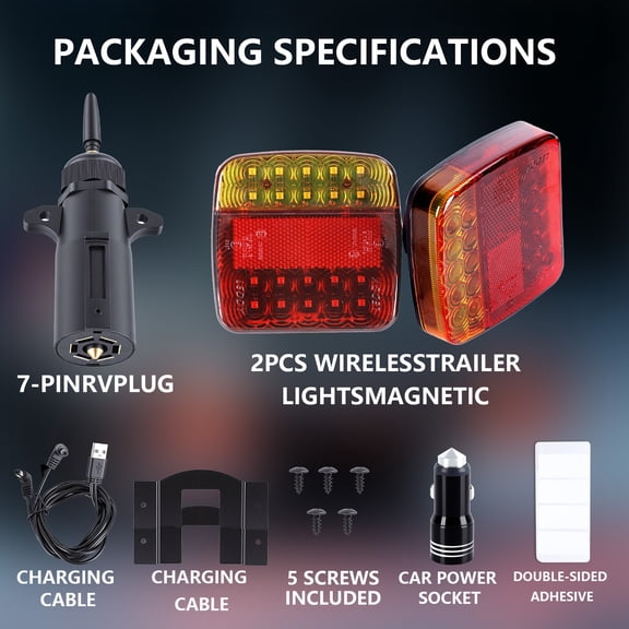 FAWMBEWT 2-Pack Wireless Trailer Lights – Rechargeable LED Tow Light Kit with Strong Magnet Base, IP67 Waterproof for RV, Truck, Boat