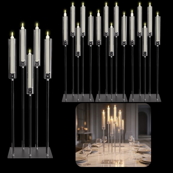 FAWMBEWT 4/8Pcs Acrylic Candelabra Set 5Arm Clear Wedding Centerpiece, Fits 0.87" LED Candles, Table Decor for Dinner Party
