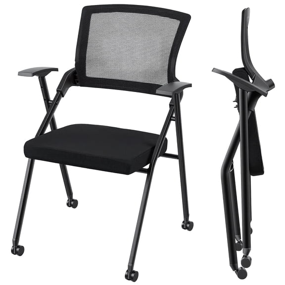 FAWMBEWT Foldable Conference Chair with Wheels Stackable Mesh Office Guest Chair for Meeting Room, Reception, Home Office