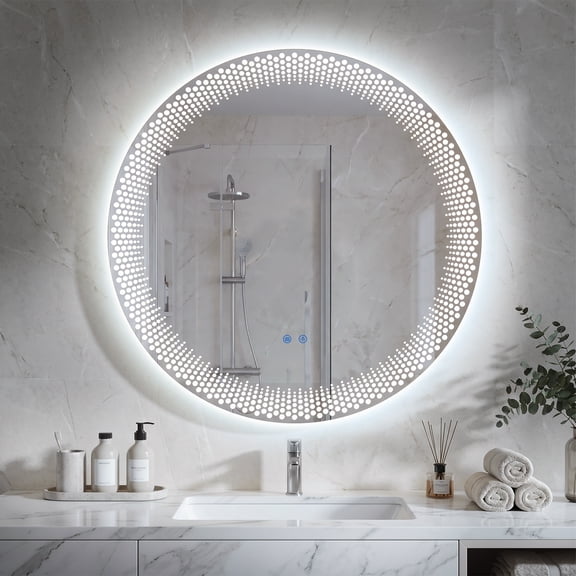 FAWMBEWT LED Round LED Bathroom Mirror with Lights – 3 Color Temps, Anti-Fog, Dimmable, Shatter‑Proof