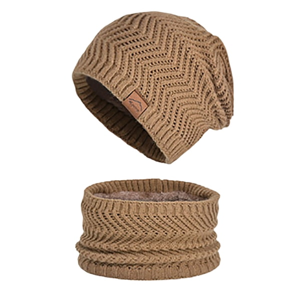 FAWUUDO 2 Pieces Winter Hat Scarf Gloves Set for Men and Women, Thick Warm Fleece Lined Knit Beanie Hat Neck Warmer