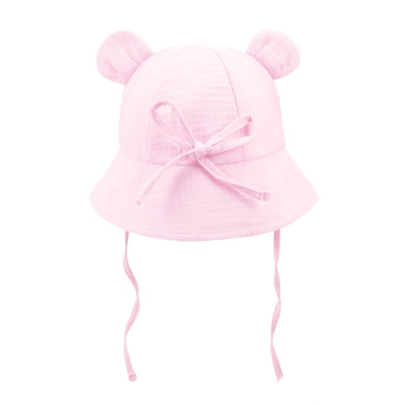 ROHUUQUE Baby Bear Ears Bucket Hat Cotton Solid Color Sun Hat with Chin Strap for Toddler Girls Boys Beach Outdoor