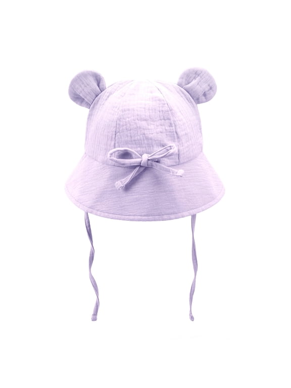 Baby Bear Ears Bucket Hat Cotton Solid Color Sun Hat with Chin Strap for Toddler Girls Boys Beach Outdoor