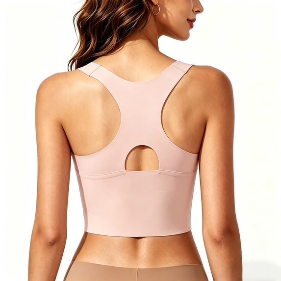 FAWUUDO Racerback Sports Bra Tank for Women Longline Padded Workout Crop Top Back Cutout Seamless Yoga Fitness Athletic Camisole Brown