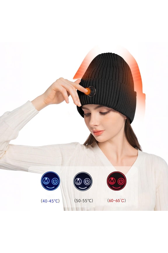 Beanie with Light for Men Hat with Light Built in Rechargeable Winter Warm Knitted Headlamp Caps Gift for Men Dads Husband Led Beanie Hats Black