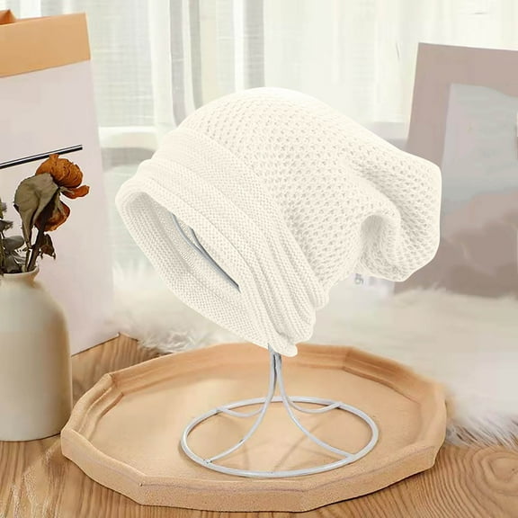 FAWUUDO Beanie for Women Men Cotton Knit Winter Warm Beanies Hat Windproof Lightweight Slouch Knitted Skull Cap White
