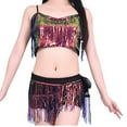 thumbnail image 1 of FAWUUDO Belly Dance Sequin Skirt Sparkly Rave Fringe Bra Top Set for Women, 1 of 4