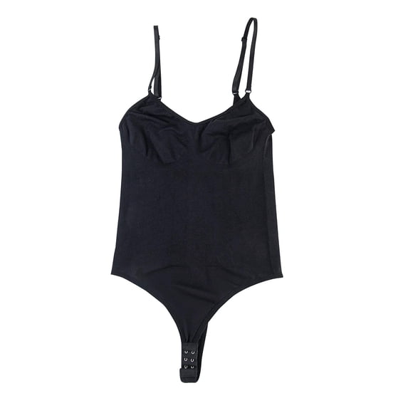 TEAJOPSUU Bodysuit Shapewear for Women Snap Crotch Cami Dance Shapewear V Neck Adjustable Strap Sleeveless Seamless Thong Body Shaper Black