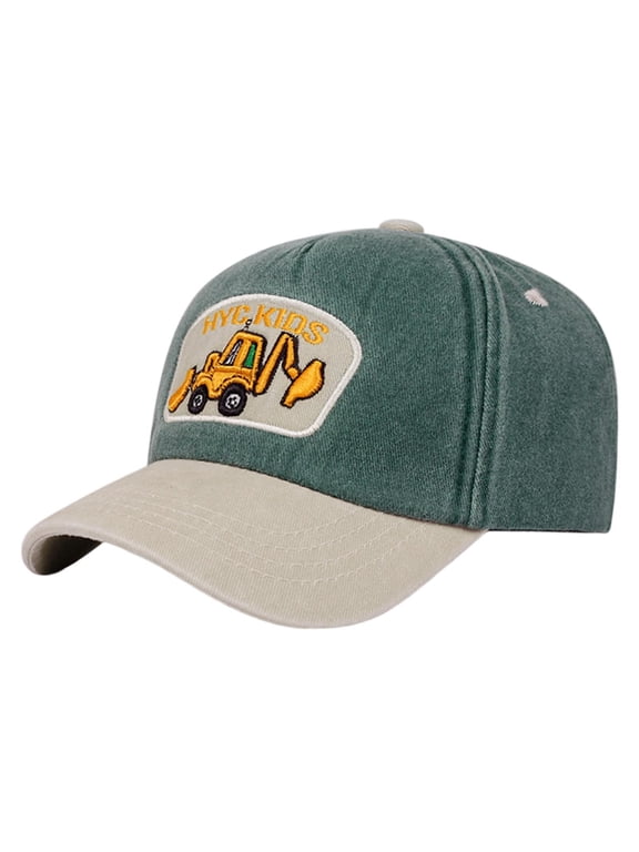 Boys Girls Baseball Cap Excavator Print Construction Soft Top Sun Hat for Toddler Kids Outdoor Adventure