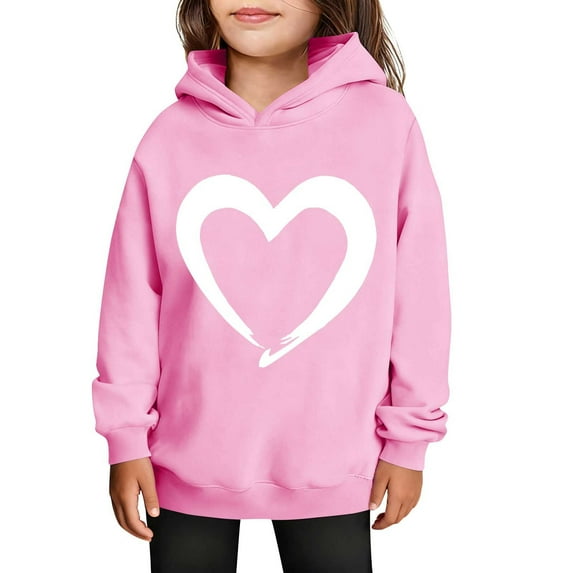 FAWUUDO Boys Girls Romantic Valentines Hoodie Long Sleeve Big Kids Casual Graphic Print Pullover Cozy Winter Fall Top Pink 7-8 Years