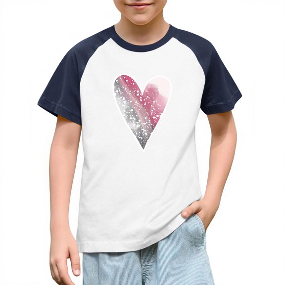 FAWUUDO Boys Girls Romantic Valentines Raglan Sleeve T Shirt Short Sleeve Casual Graphic Print Holiday Summer Casual Wear Navy 11-12 Years