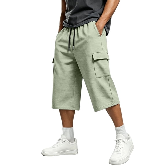 TEAJOPSUU Casual Capris for Men Elastic Waist Drawstring Outdoor Stretch Plus Size Capris with Multi Pockets S-3XL Mint Green