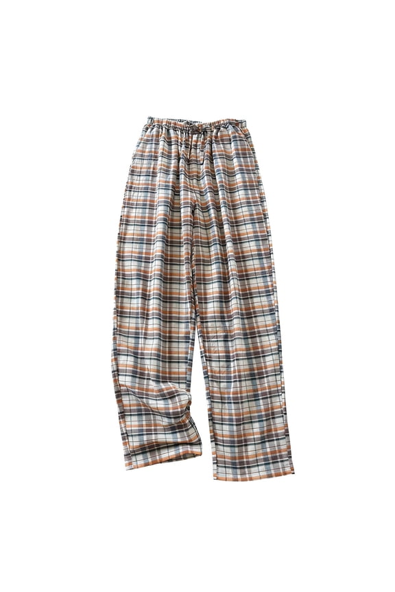 Casual Pants for Men Adjustable Waist Drawstring Breathable Loose Grid Print Pants M C-Orange