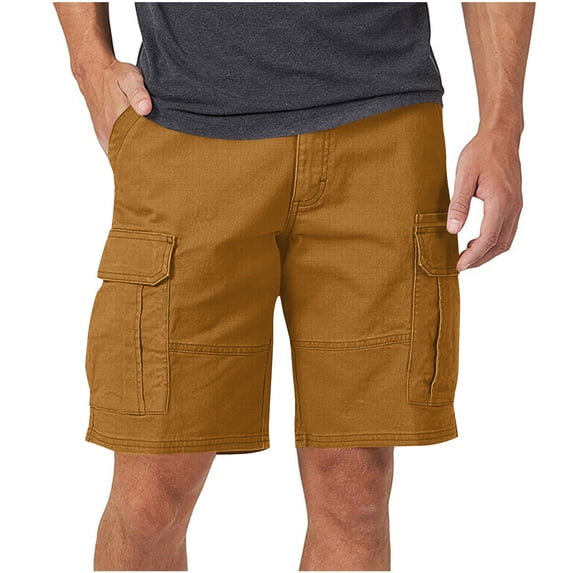 FAWUUDO Casual Shorts for Men Breathable Loose High Stretch Straight Leg Shorts with Multi Pockets M A-Orange