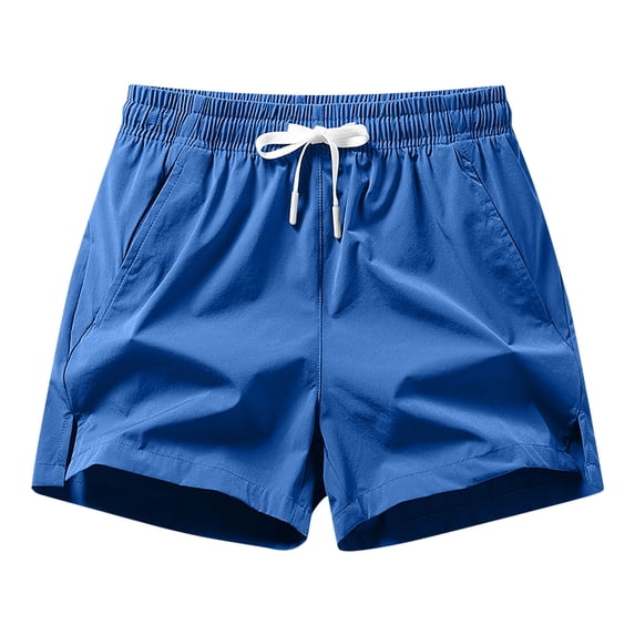 FAWUUDO Casual Shorts for Men Breathable Loose Soft Elastic Waist Drawstring Straight Wide Leg Shorts with Pockets 2XL Blue