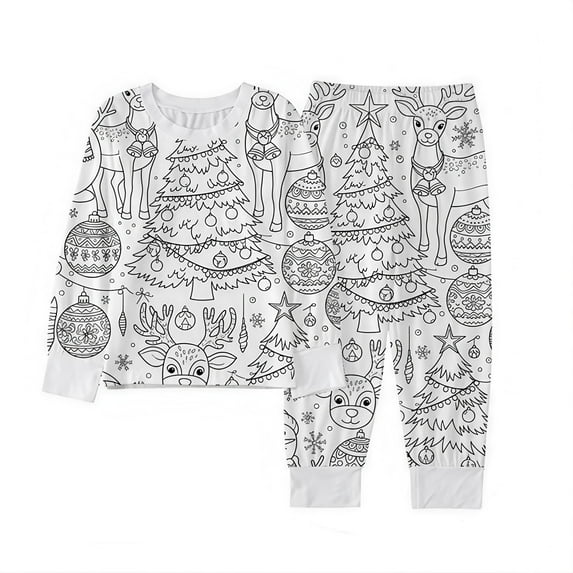 FAWUUDO Christmas Colorable Pajamas Sets 2 Piece Hand Painted Sleeppwear Holiday Coloring Your Own Clothing