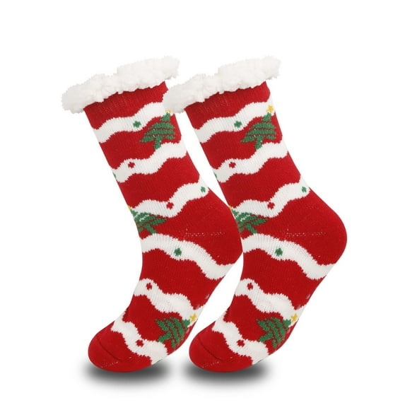 FAWUUDO Christmas Fuzzy Slipper Socks for Women Girl Grippers Plush Fleece Lining Non Slip Animal Sock Winter Gift