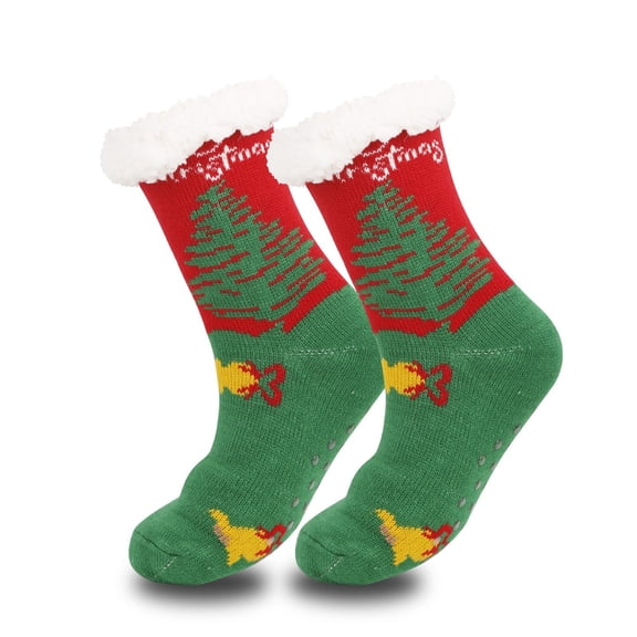 FAWUUDO Christmas Fuzzy Slipper Socks for Women Girl Grippers Plush Fleece Lining Non Slip Animal Sock Winter Gift