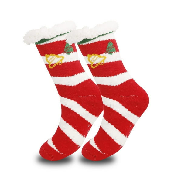 FAWUUDO Christmas Fuzzy Slipper Socks for Women Girl Grippers Plush Fleece Lining Non Slip Animal Sock Winter Gift