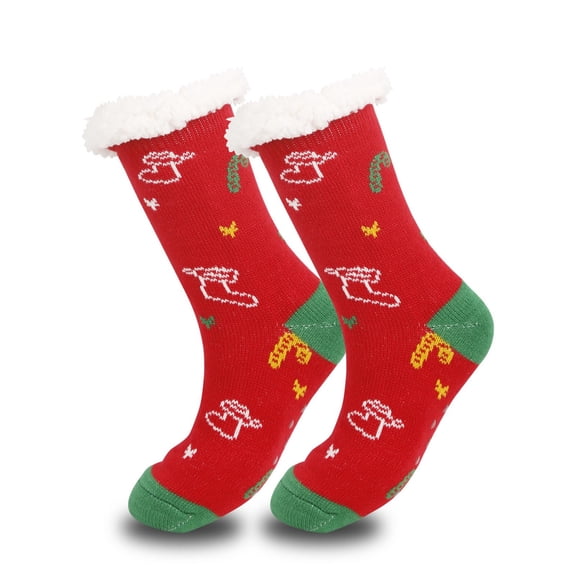 FAWUUDO Christmas Fuzzy Slipper Socks for Women Girl Grippers Plush Fleece Lining Non Slip Animal Sock Winter Gift
