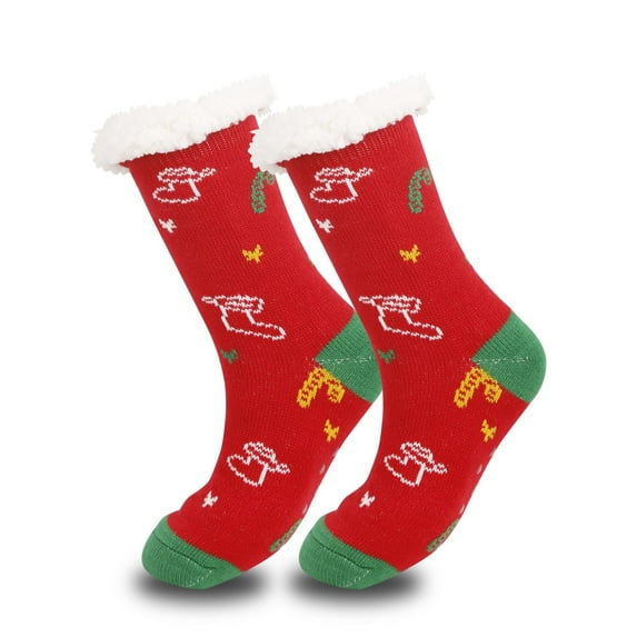 FAWUUDO Christmas Fuzzy Slipper Socks for Women Girl Grippers Plush Fleece Lining Non Slip Animal Sock Winter Gift