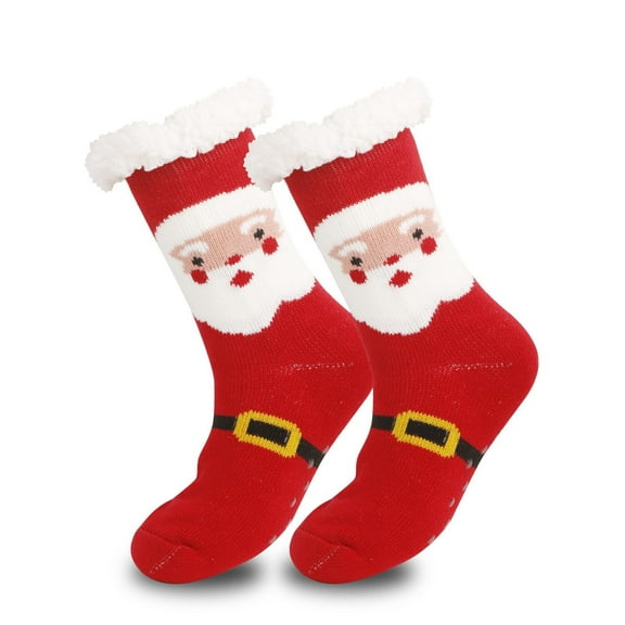 FAWUUDO Christmas Fuzzy Slipper Socks for Women Girl Grippers Plush Fleece Lining Non Slip Animal Sock Winter Gift