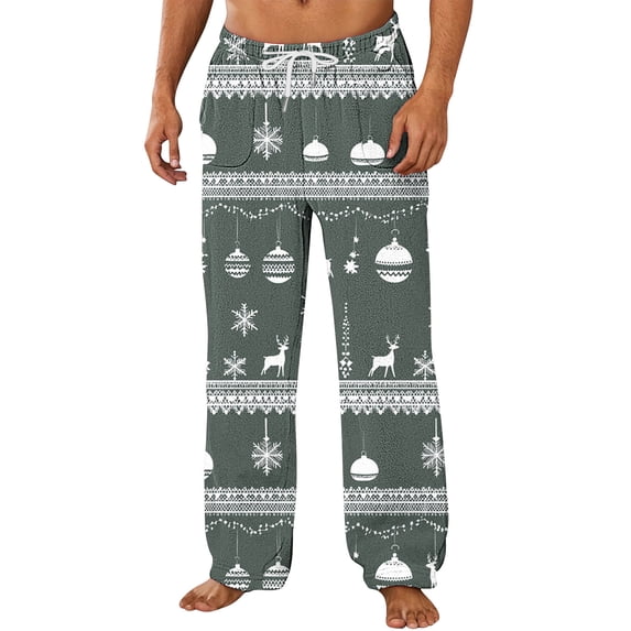 FAWUUDO Christmas Pajama Pants Unisex Couples Wide Leg Cute Print Lounge Pj Bottoms Pockets Casual Comfy Soft