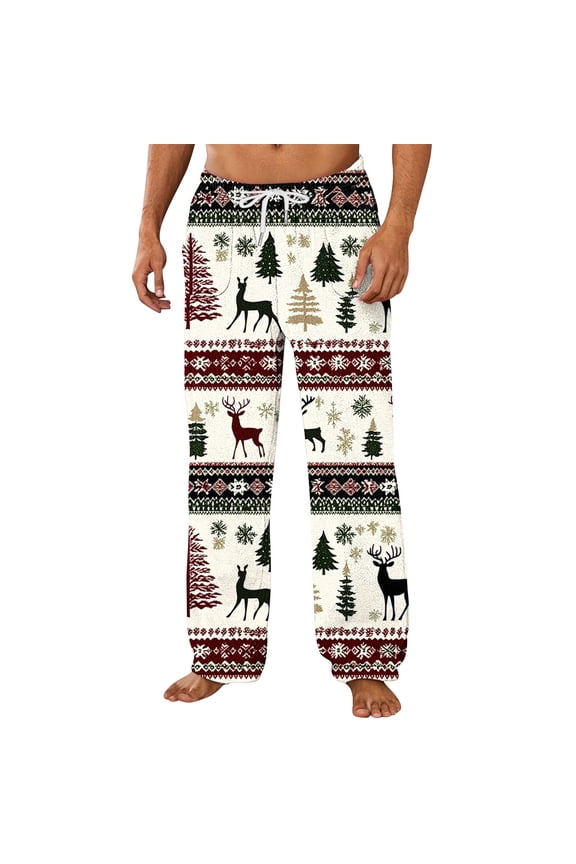 Christmas Pajama Pants Unisex Couples Wide Leg Cute Print Lounge Pj Bottoms Pockets Casual Comfy Soft