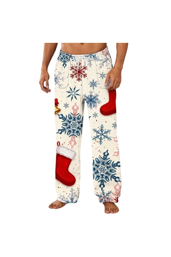 Christmas Pajama Pants Unisex Couples Wide Leg Cute Print Lounge Pj Bottoms Pockets Casual Comfy Soft