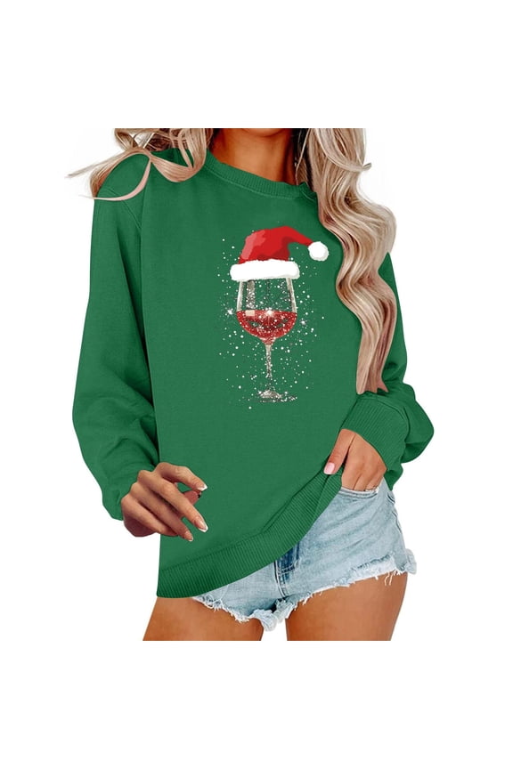 Christmas Sweaters for Women Santa Christmas Tree Graphic Pullover Xmas Snowman Sweaters Green