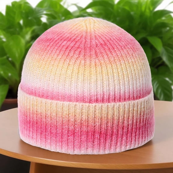 FAWUUDO Fall Winter Men and Womens Beanie Cuffed Hat Warm Knit Hats Stretch Cap Pink