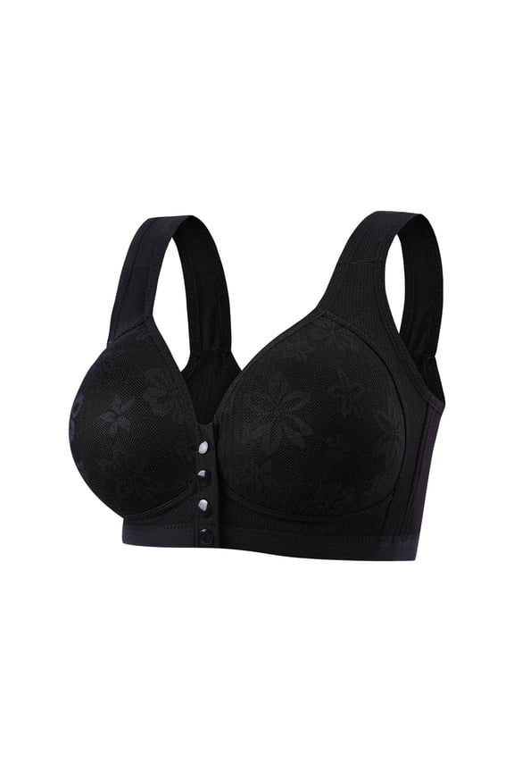 Front Button Up Large Cup Bra for Women Wireless Seamless Push-up Breathable ABC Cup Solid Colors Natural Shape