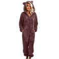 thumbnail image 1 of FAWUUDO Fuzzy Jumpsuit for Women Fleece Onesies Pajamas Warm Sherpa Romper Sleepwear One Piece Zip Hooded Playsuit Loungewear Brown, 1 of 6