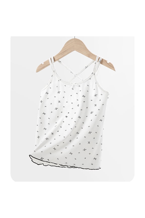 Girls Tank Top Bowknot Print - Crisscross Shoulder Straps Soft Sleeveless Singlet for Kids Summer
