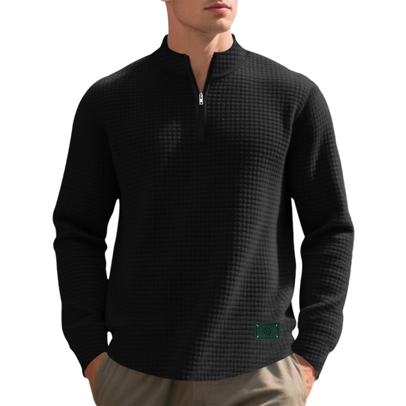 FAWUUDO Golf Quarter Zip Pullover for Men Mock Neck Sweatshirt
