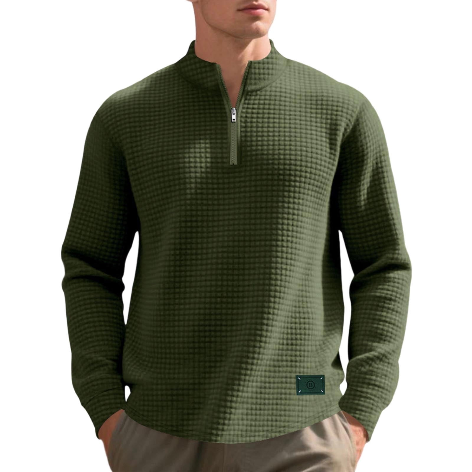 FAWUUDO Golf Quarter Zip Pullover for Men Mock Neck Sweatshirt