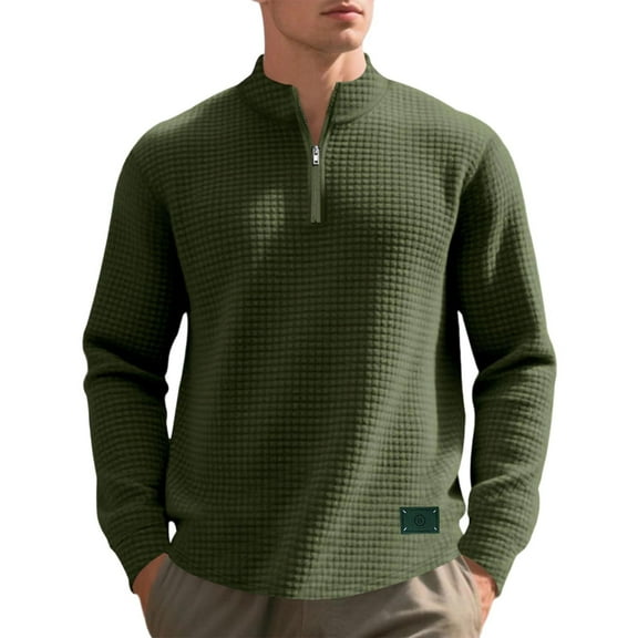 FAWUUDO Golf Quarter Zip Pullover for Men Mock Neck Sweatshirt Lightweight Sun Protection Men's Long Sleeve Golf Shirt Olive Green