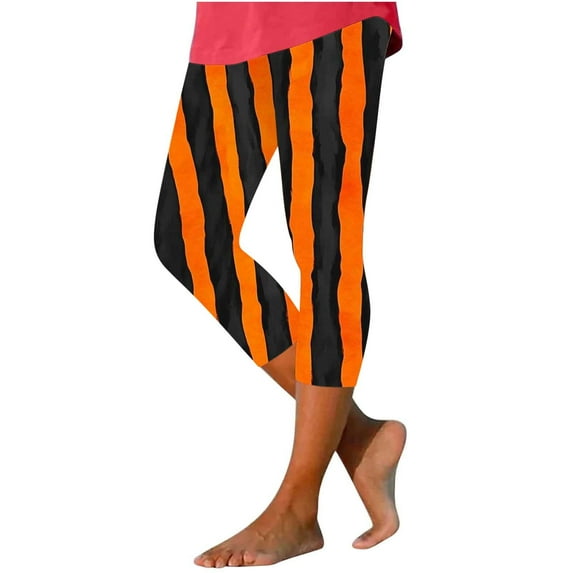 FAWUUDO Halloween Capris Leggings for Women High Waisted Athletic Workout Legging Soft Stretch Printed Gym Yoga Pants Multicolor