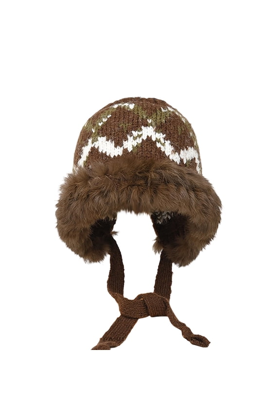 Hand Knit Sherpa Wool Unisex Hat with Micro Fleece Lining with Snowflake Pattern