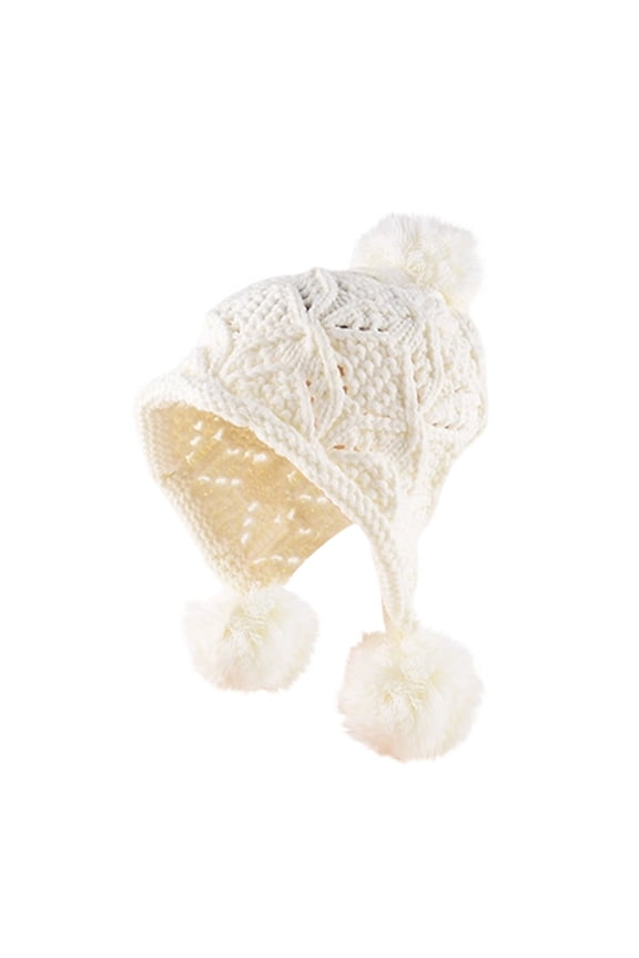 Hand Knit Sherpa Wool Unisex Hat with Micro Fleece Lining with Snowflake Pattern