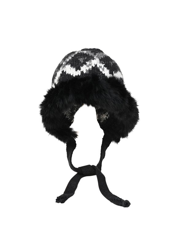 Hand Knit Sherpa Wool Unisex Hat with Micro Fleece Lining with Snowflake Pattern