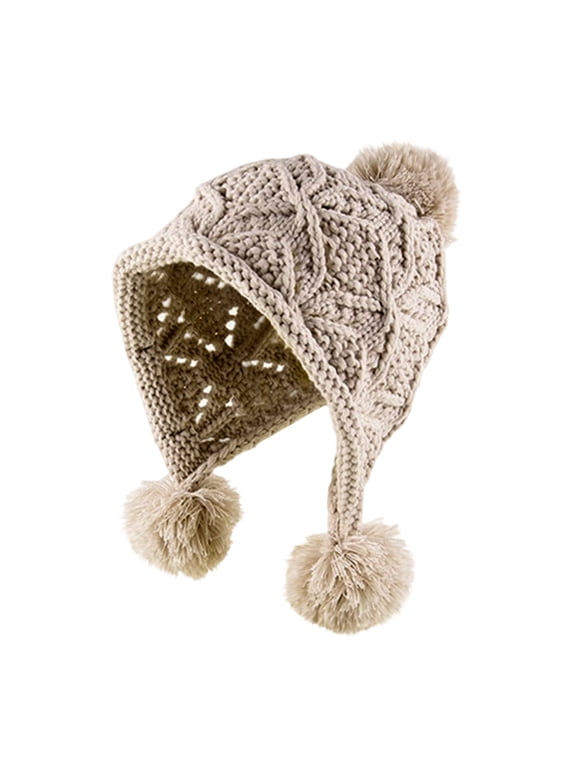 Hand Knit Sherpa Wool Unisex Hat with Micro Fleece Lining with Snowflake Pattern
