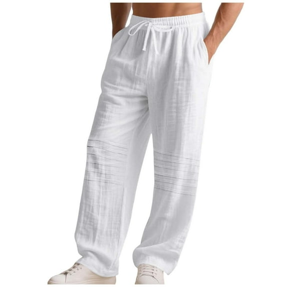 FAWUUDO Joggers Pants for Men Elastic Waist Sweatpants Drawstring Trousers Outdoor Hiking Pants Casual Sport Pant White