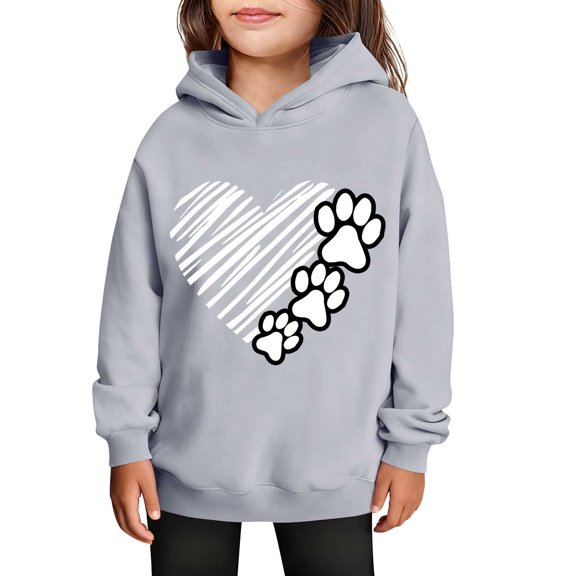 FAWUUDO Kids Valentines Day Printed Hoodie Long Sleeve Pullover Casual Big Youth Size Graphic Winter Fall Holiday Gift Idea Gray 4-5 Years